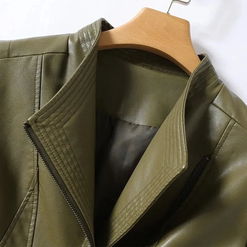 Women Sheepskin Short Jacket Slim Inclined Zipper Casual Autumn Winter