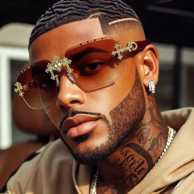 Luxury Steampunk Rimless Square Men Sunglasses UV400