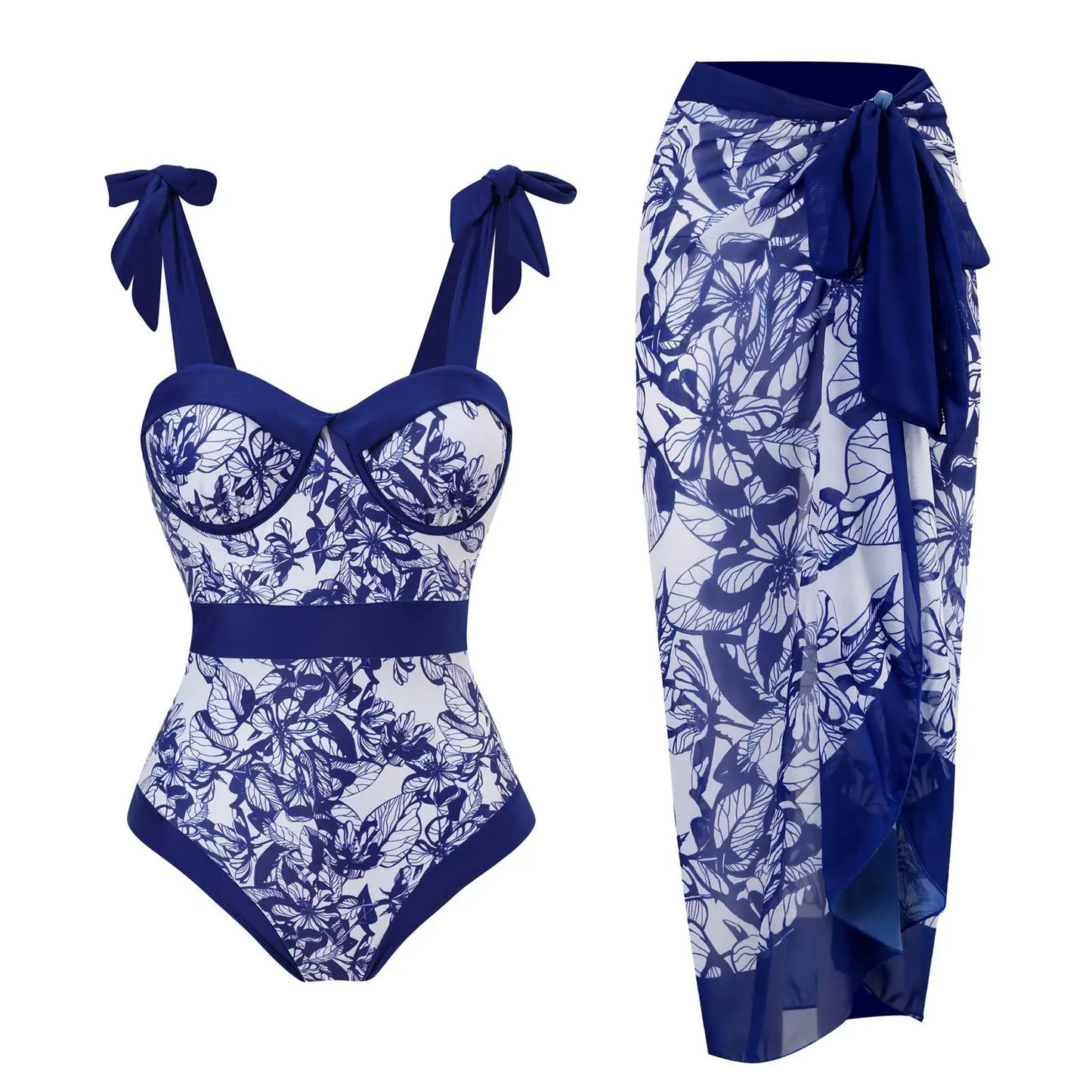 2-Piece Women Brazilian Floral Printed Ruffle Bikinis Strappy Bandage Swimwear