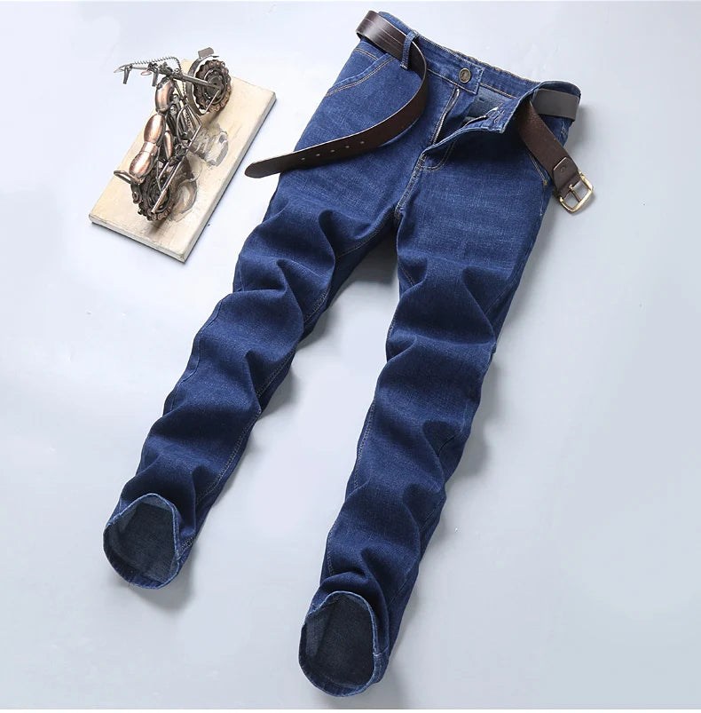 Men Light Luxury Stretch Slim Fit Comfortable Soft Pants Straight Casual Denim Trousers
