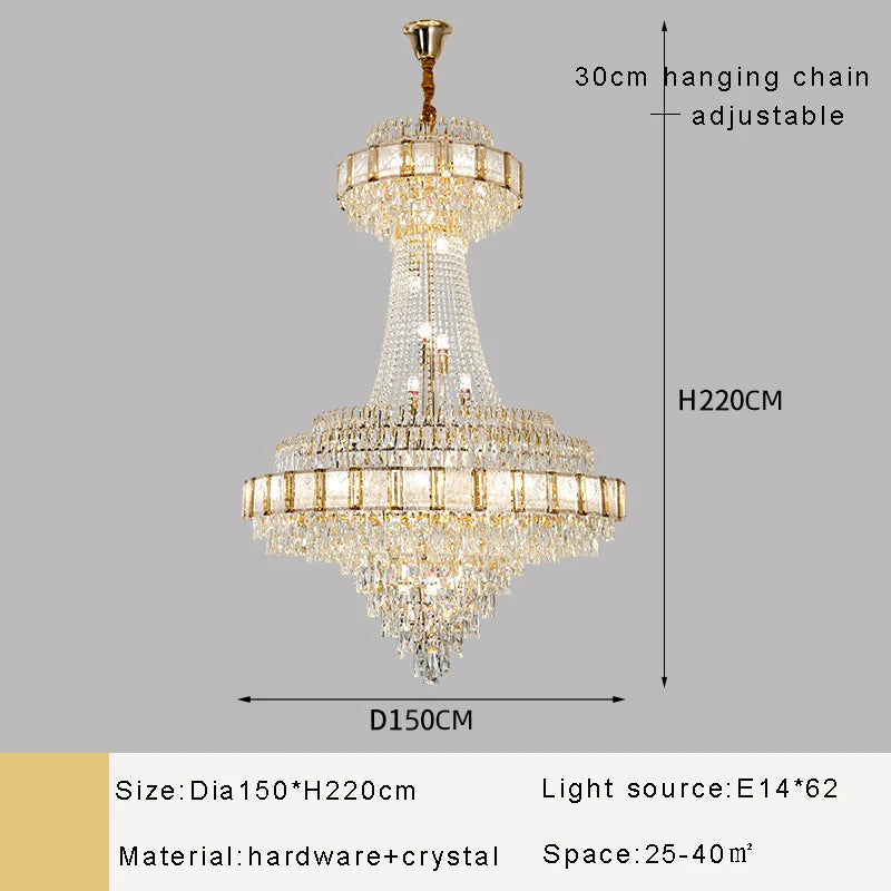 Luxury Gold Large Crystal Chandelier Nordic Home Decoration Led High-end Hanging Lamp