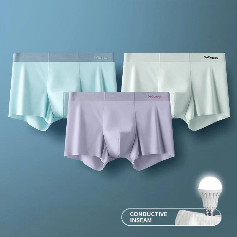 3Pcs Ice Silk Seamless Men Underwear Boxer Shorts Trunk