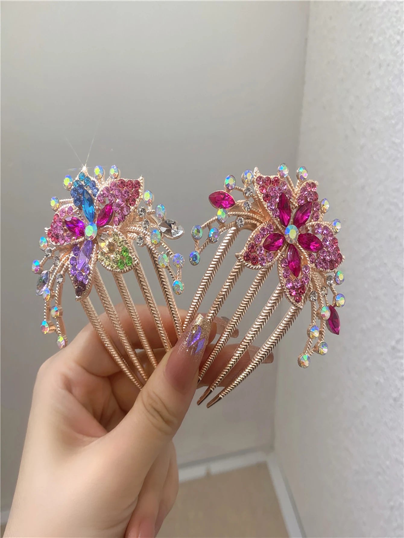 Multi-color Luxury Rhinestone Hairpin Flower Leaf Comb Women Wedding Elegant Hair Accessories