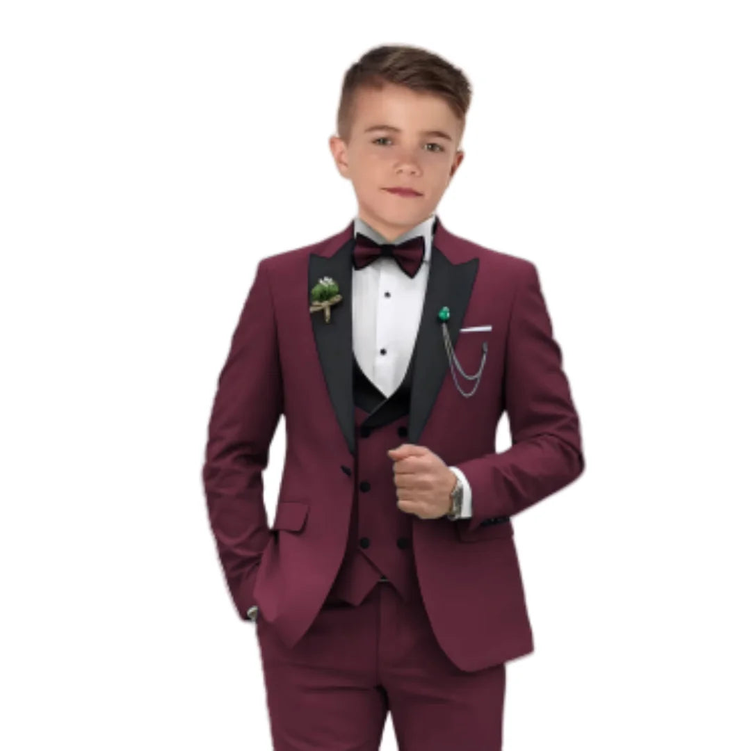 Boys Elegant Tuxedo Suit Set Blazer, Vest & Pants - 3 Pieces