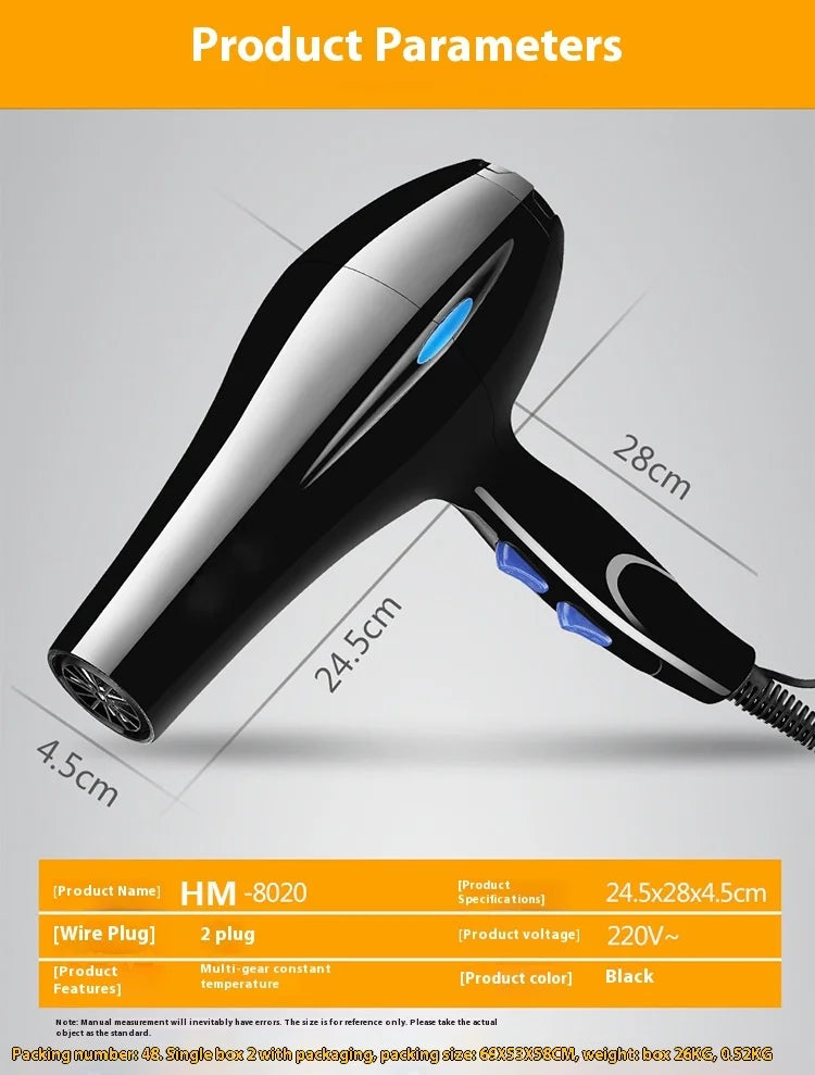 2200W Professional Powerful Hair Dryer Fast Heating Hot And Cold