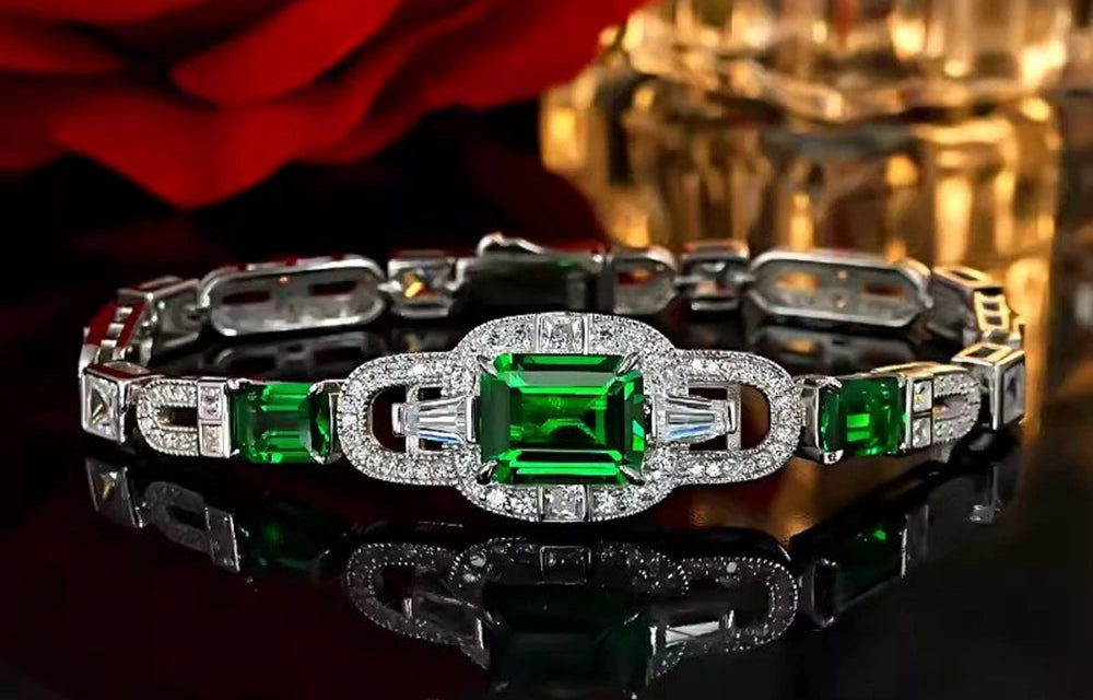 4CT Emerald High Carbon Diamond Gemstone Bracelets 925 Sterling Silver Fine Jewelry