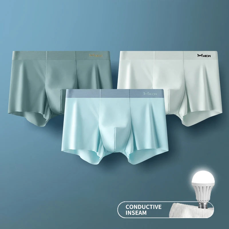 3Pcs Ice Silk Seamless Men Underwear Boxer Shorts Trunk