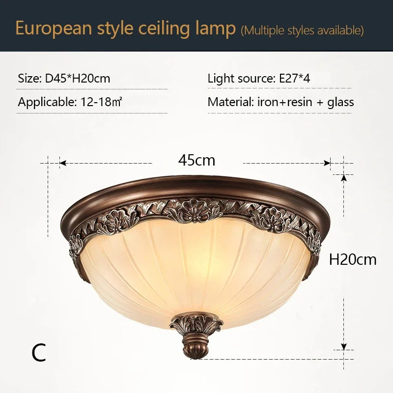 Simple Retro European Home Decor Resin Led Ceiling Lamps