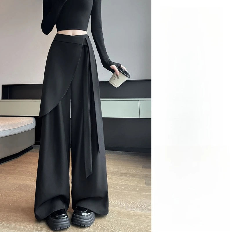 High Waist Autumn Elegant Irregular Wide Leg Pants for Women