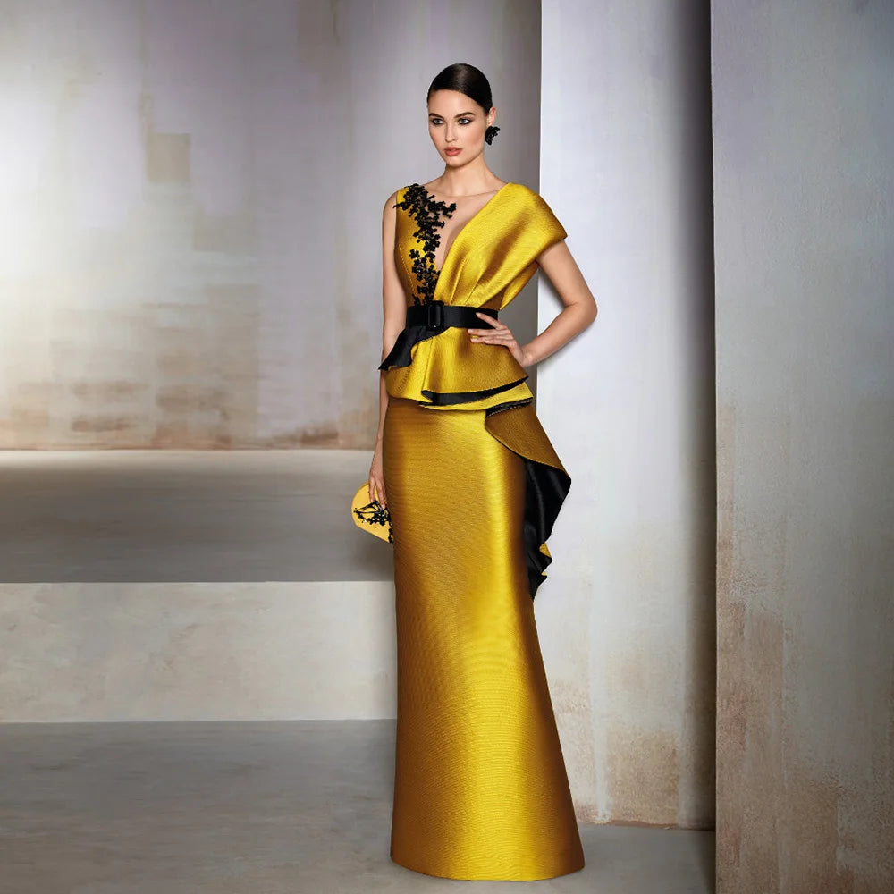 Exquisite Gold Mermaid Mother of the Bride Satin Dress