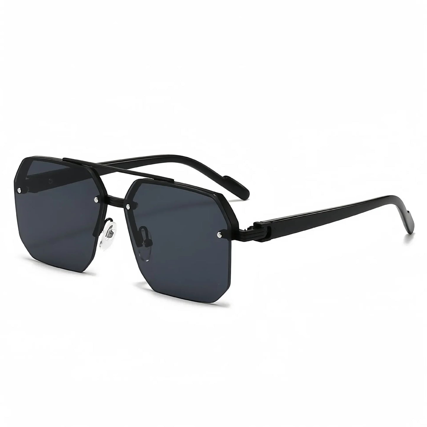 Trendy Aviator Sunglasses for Mens Womens Retro Double Bridge Metal Driving UV400 Outdoor Eyewear Semi-Rimless Lentes De Sol