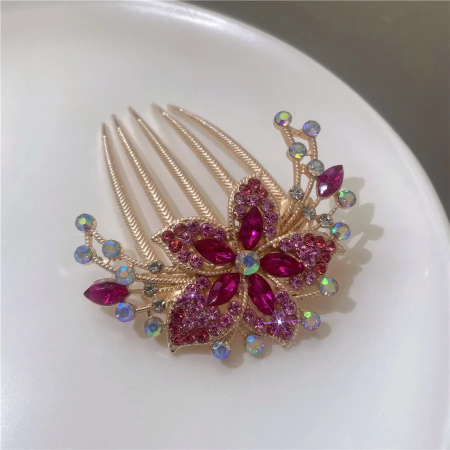Multi-color Luxury Rhinestone Hairpin Flower Leaf Comb Women Wedding Elegant Hair Accessories