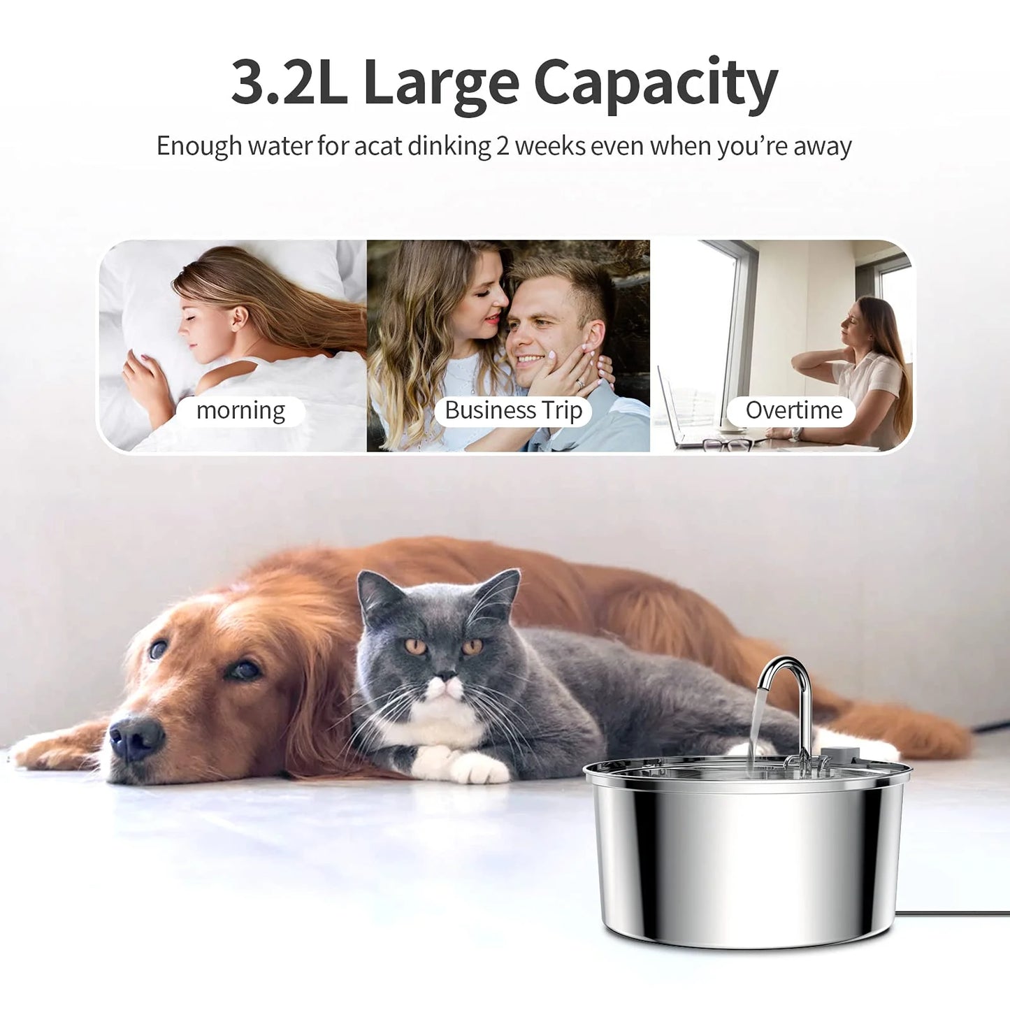 7L Large Capacity Stainless Steel Cat Water Fountain Dog Pet Automatic Water Feeder