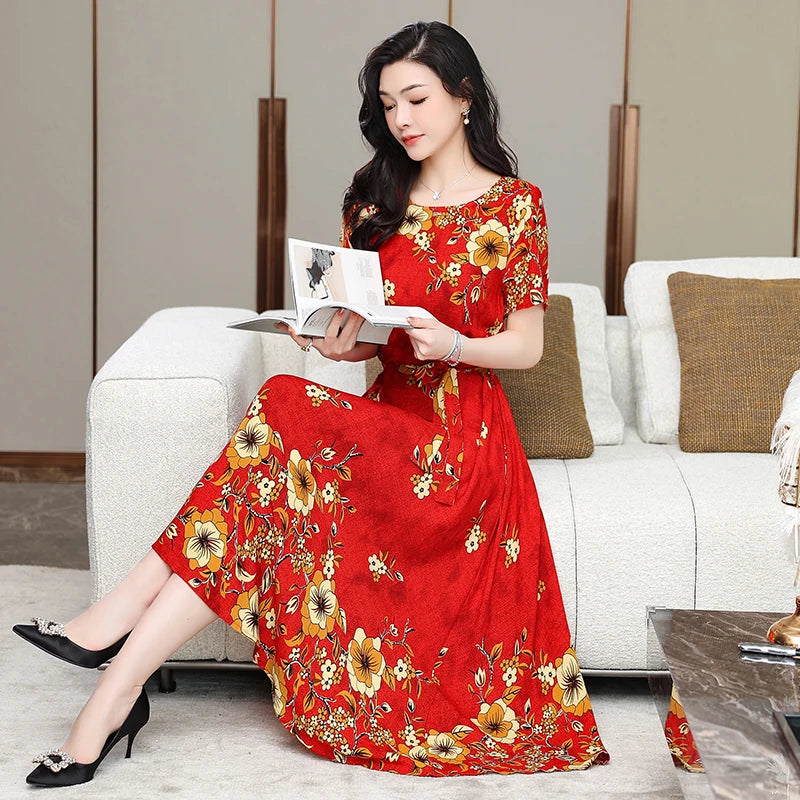 Women Summer Loose Casual O-neck Dresses Plus Size