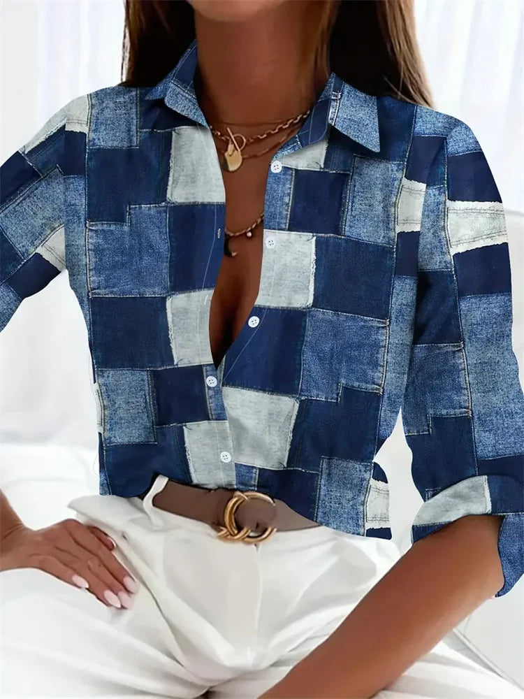 Elegant Printed Pattern Button Long Sleeve Women's Shirts
