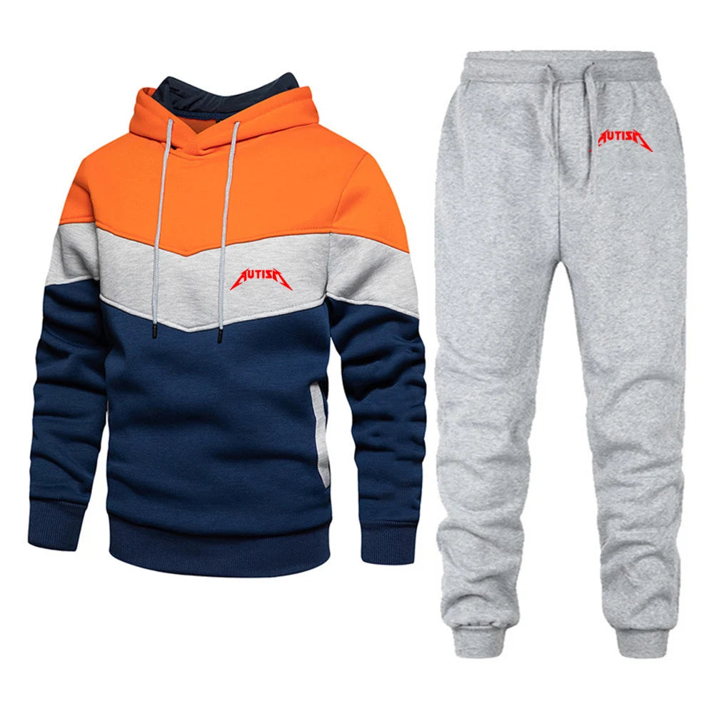 Spring Autumn Men's High Quality Long Sleeve Hooded + Leisure Pants