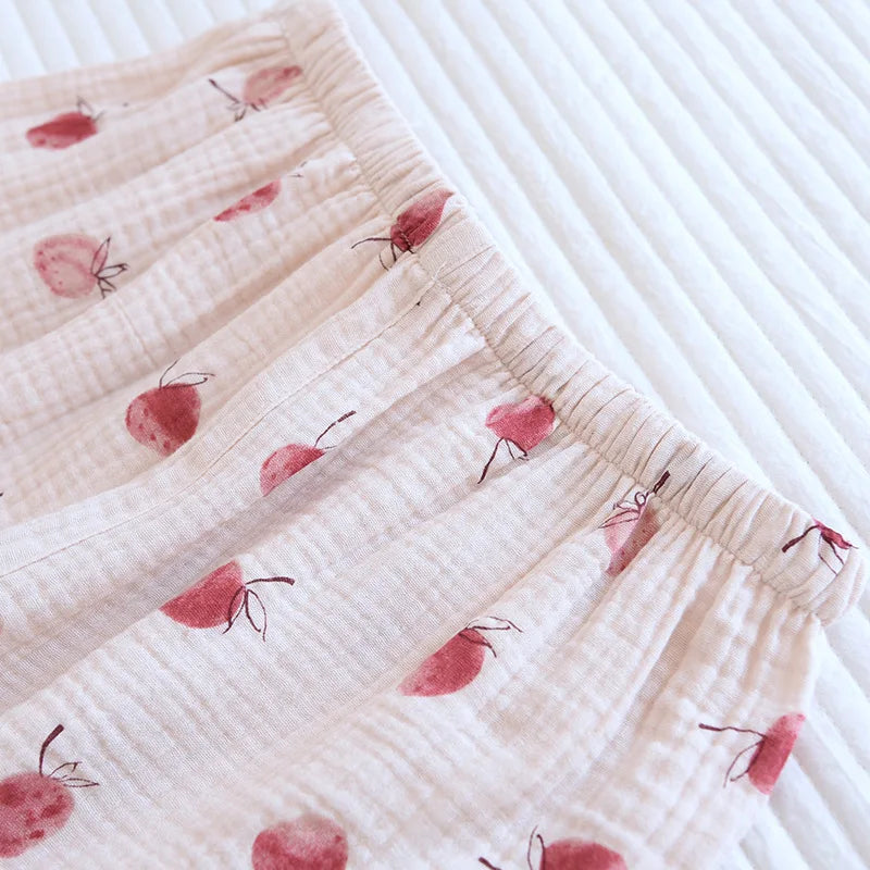 Summer pajamas short-sleeved shorts two-piece cotton crepe