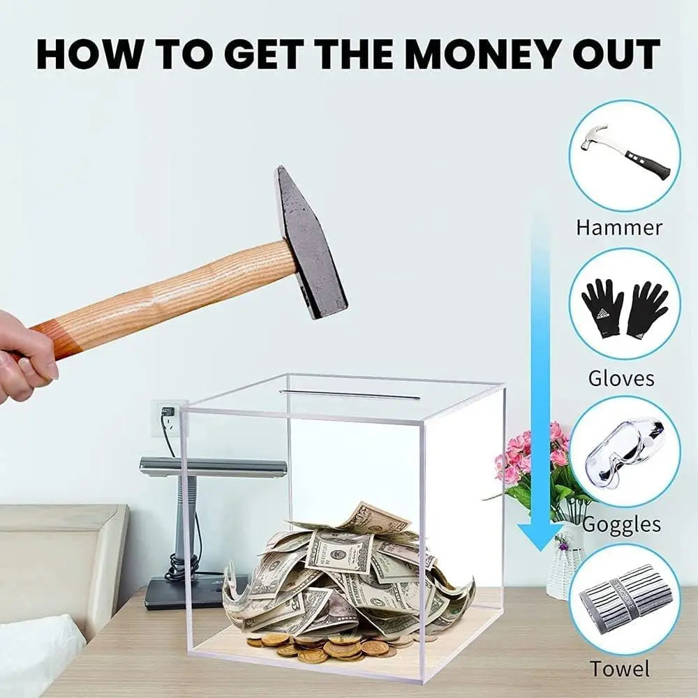 Piggy Banks for Adults Clear Acrylic Money Saving Bank Break to Open
