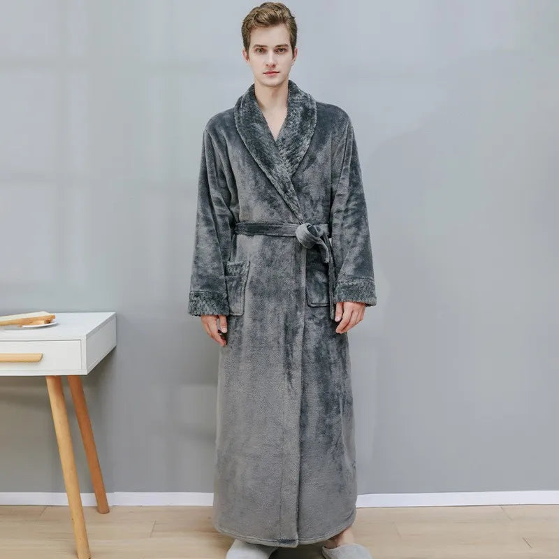 Unisex Autumn/Winter Warm Long Coral Velvet Thick Couple Bath Bathrobes