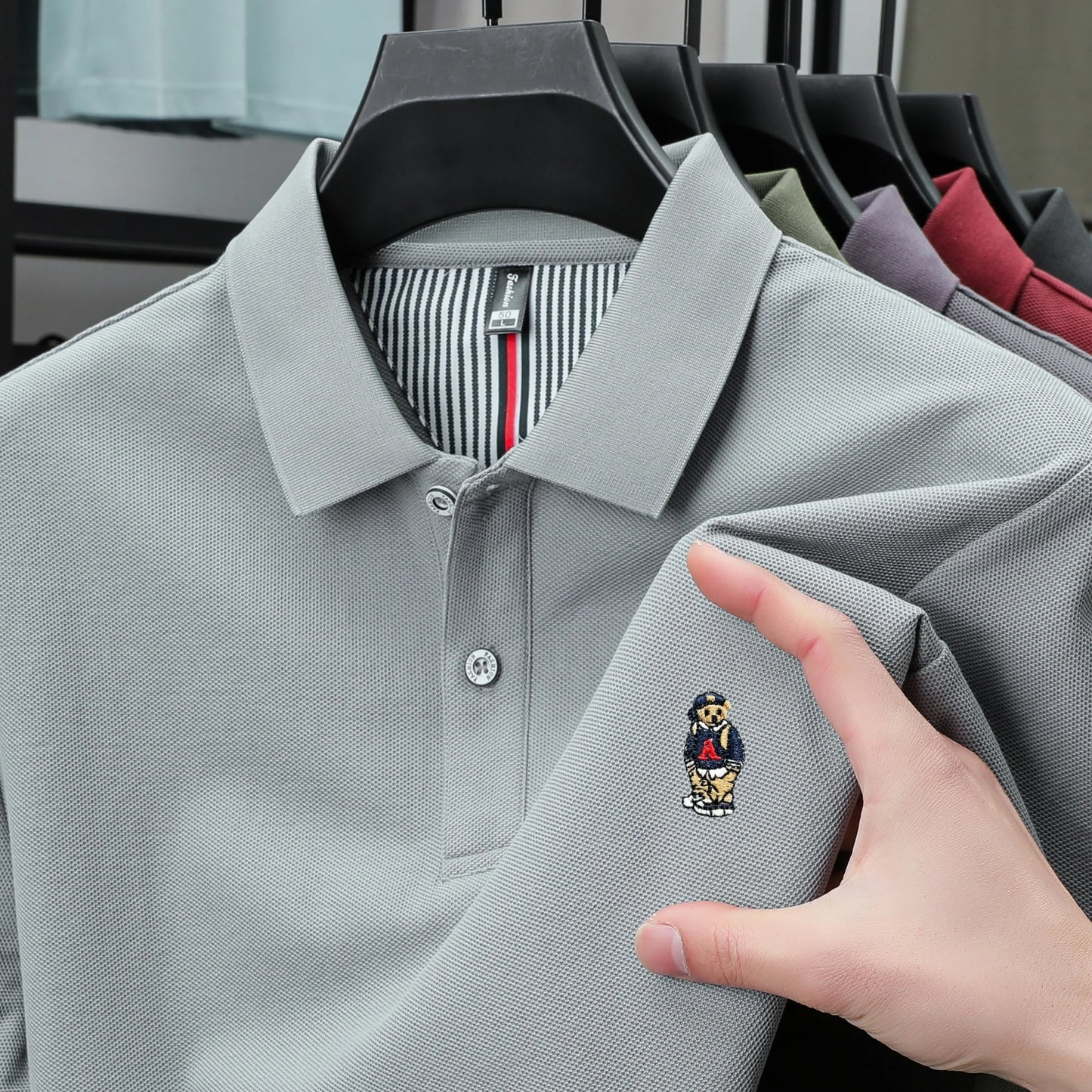 100% cotton high-end brand men short sleeve polo shirt cartoon bear embroidery comfort texture skin friendly breathable T-shirt