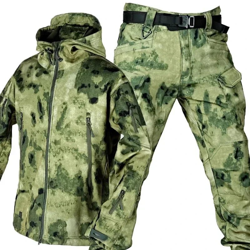 Men's Winter Thick 2 Piece Suit Hooded Jacket Fleece & Pants Waterproof Multi-pockets