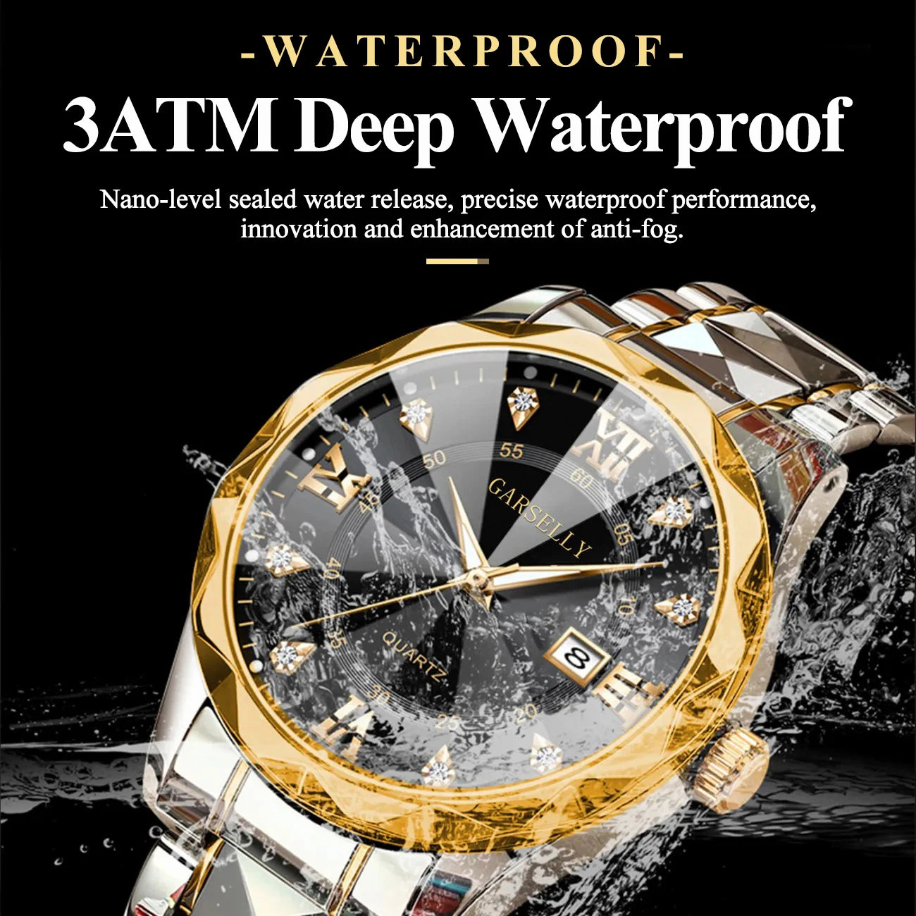 Luxury Men's Watches Date Week Stainless Steel Waterproof Luminous Classic Business Men Wristwatch
