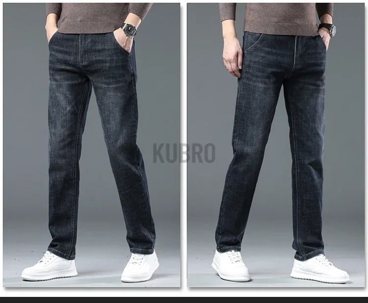 Spring Fashion Men's Light Blue Slim Jeans Stylish Business Casual Stretch Fabric Denim Pants Classic All Match Trousers