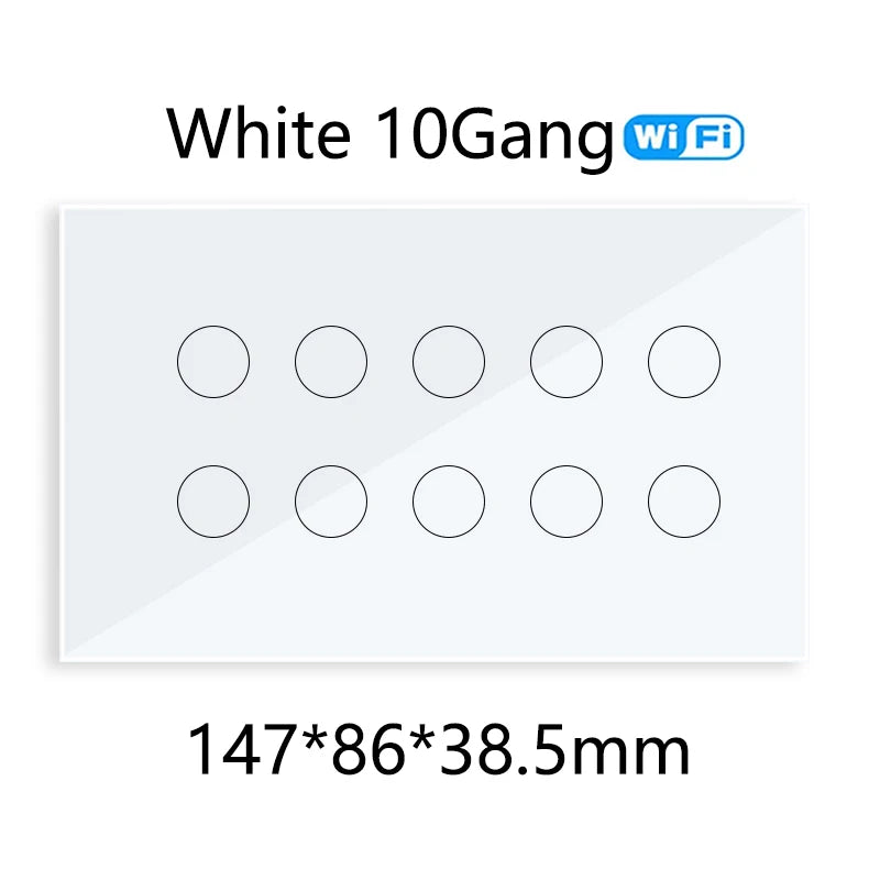 WIFI Smart Touch Light Wall Switch Interruptor Glass Panel 8/10 Gang 147*86mm Work Tuya APP Whole house intelligent control
