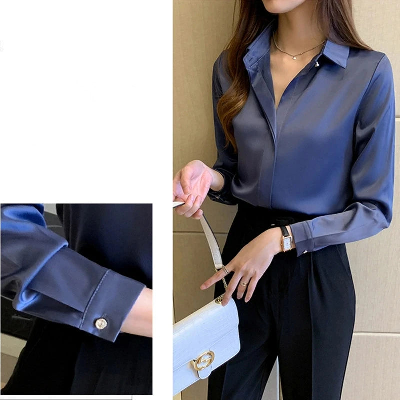 Silk Satin Women's Shirt Long Sleeve