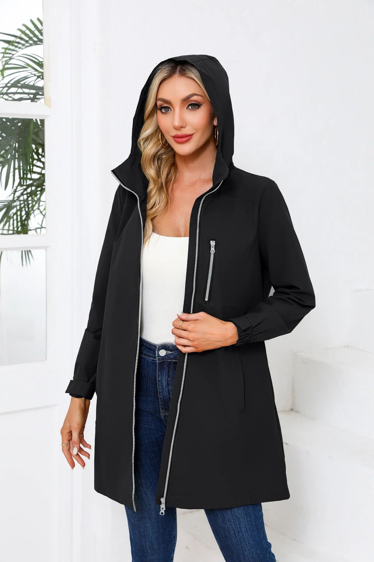 Spring Women's Hooded Long Jacket, Size S-3XL