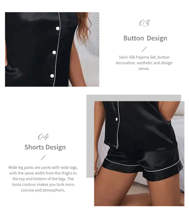 Women Silk Satin Pajamas Set Two-pieces