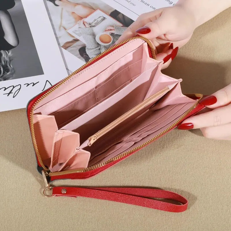 Women's Zipper Wallet with Color Contrast Tassel