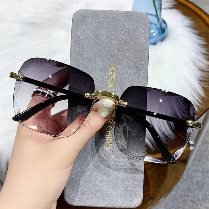 Sunglasses For Women ladies Rimless Diamond cutting Lens Brand Designer Ocean Shades