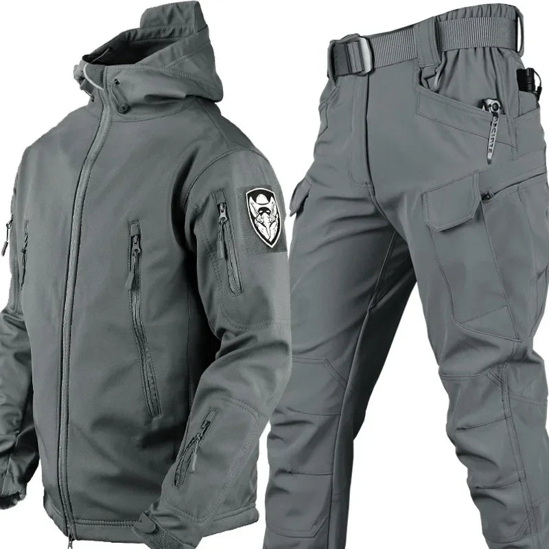 Men's Winter Thick 2 Piece Suit Hooded Jacket Fleece & Pants Waterproof Multi-pockets