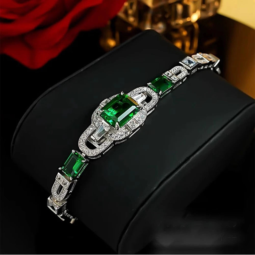 4CT Emerald High Carbon Diamond Gemstone Bracelets 925 Sterling Silver Fine Jewelry