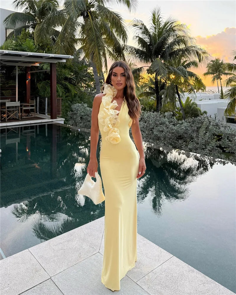 Mesh Rose Deep V Neck Sexy Maxi Dress For Women