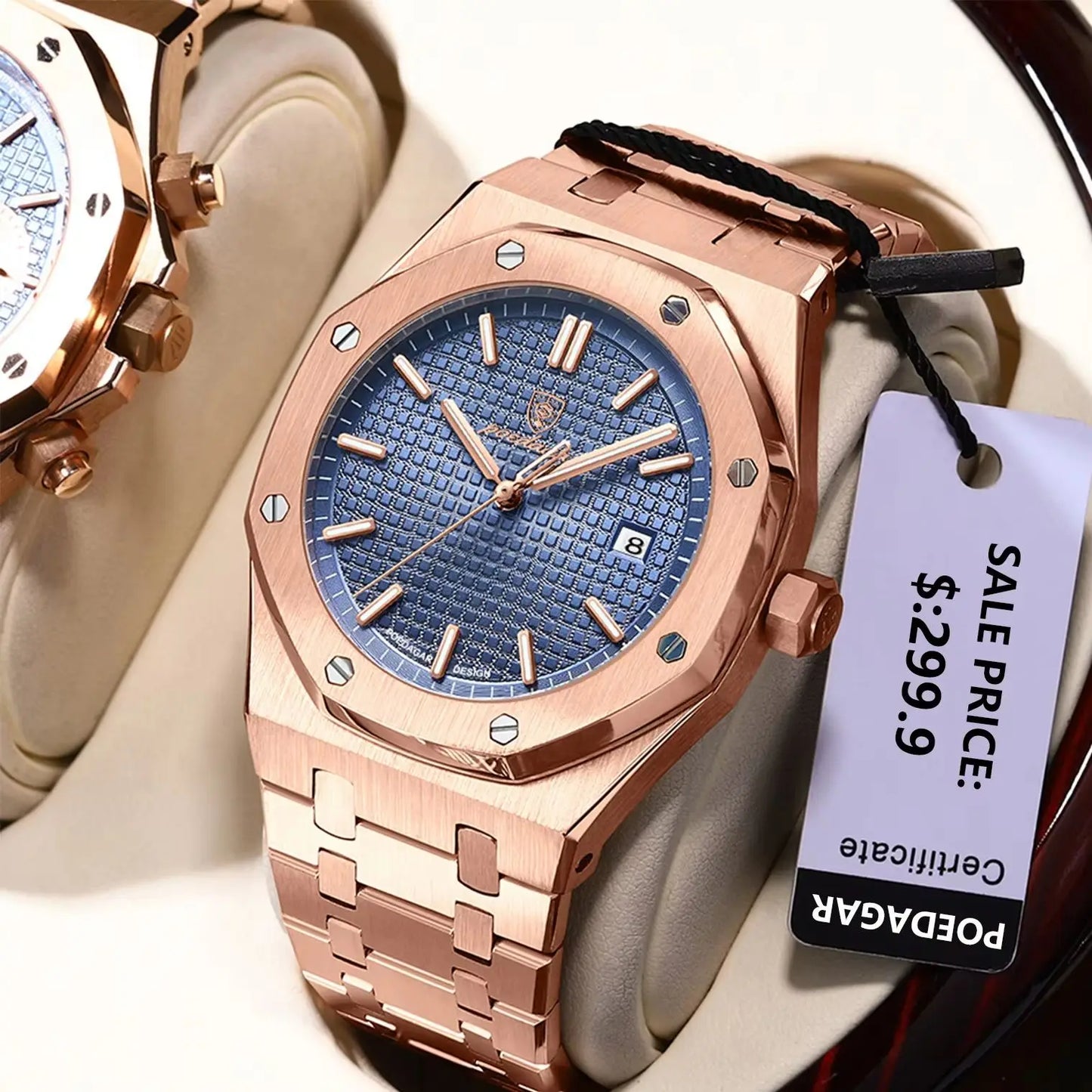 POEDAGAR Luxury Business Man Wristwatch Waterproof Luminous Stainless Steel Fashion Quartz