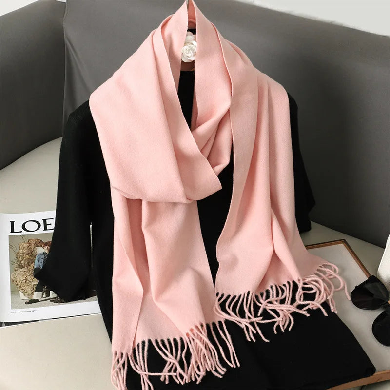 Color Solid Women Winter Scarf Warm Thicken Cashmere Shawl