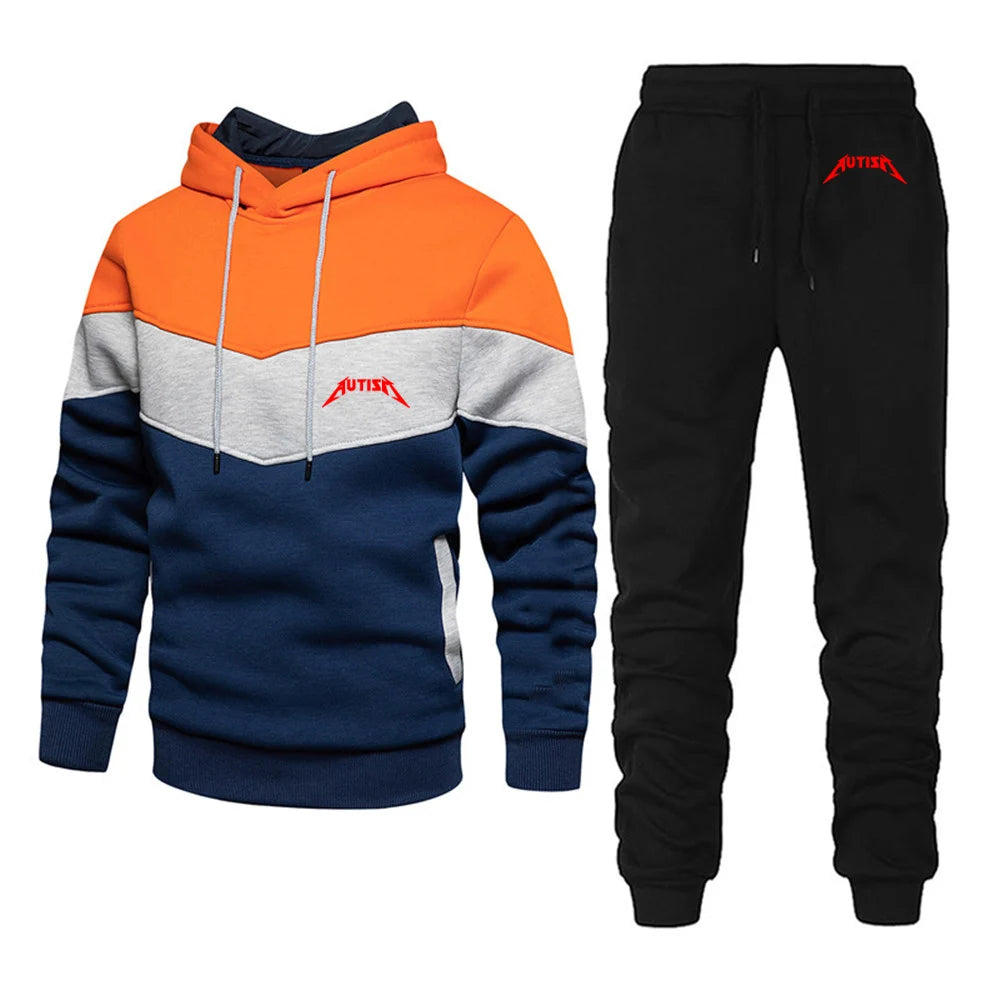 Spring Autumn Men's High Quality Long Sleeve Hooded + Leisure Pants