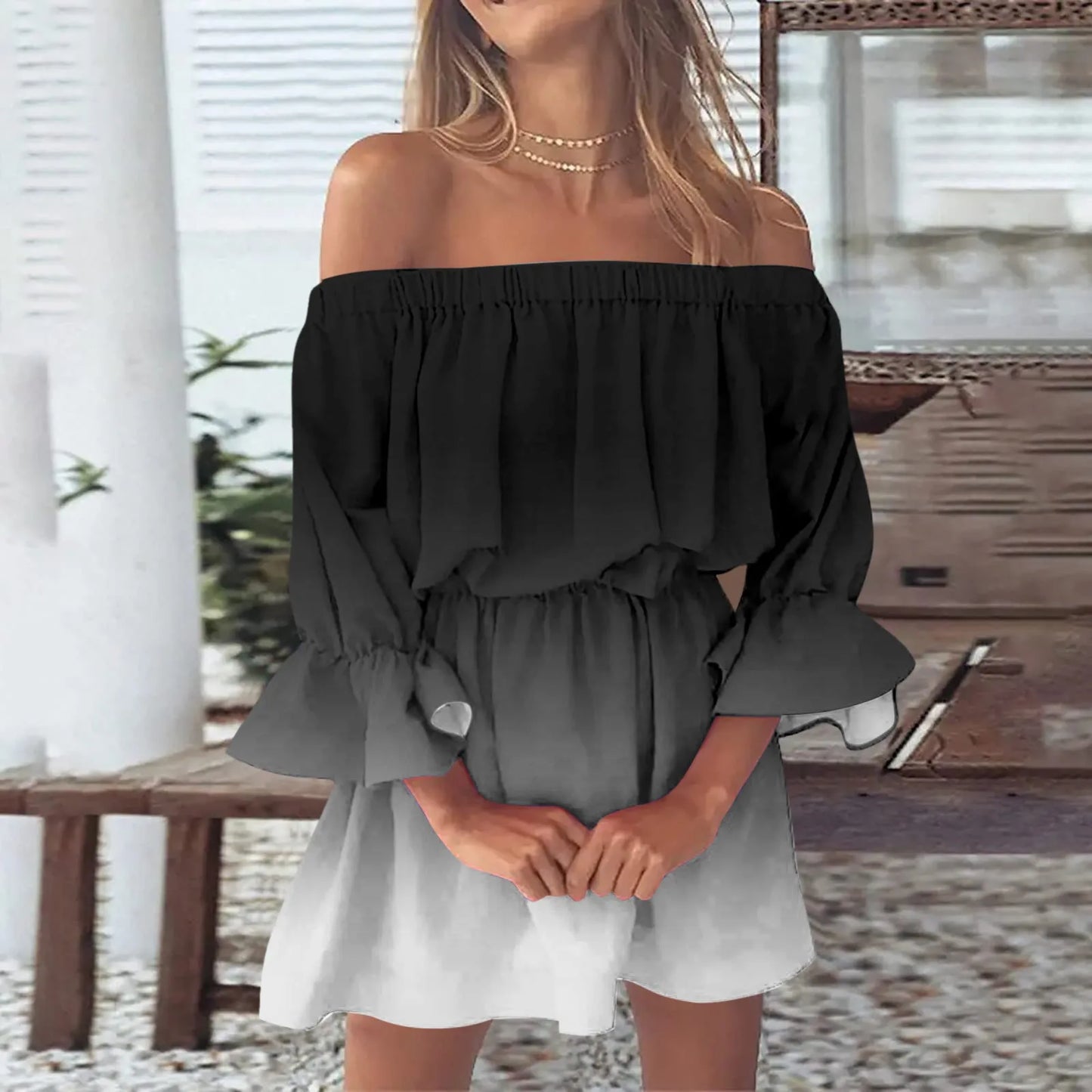 Elegant Summer Print Off Shoulder Dress for Women