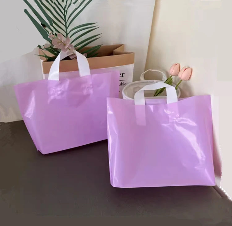 100pcs Custom Logo Colorful Shopping Bags With Handle Plastic Gift Bag Print One Color Logo On One-sided Free Design Print
