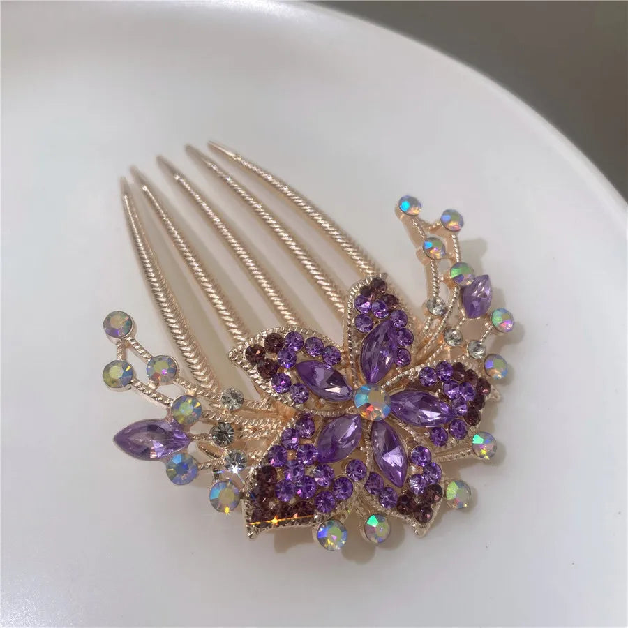 Multi-color Luxury Rhinestone Hairpin Flower Leaf Comb Women Wedding Elegant Hair Accessories