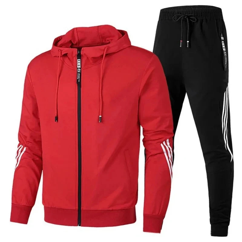 Men Tracksuit Casual Joggers Hooded Sportswear Jackets + Pants 2 Piece Set