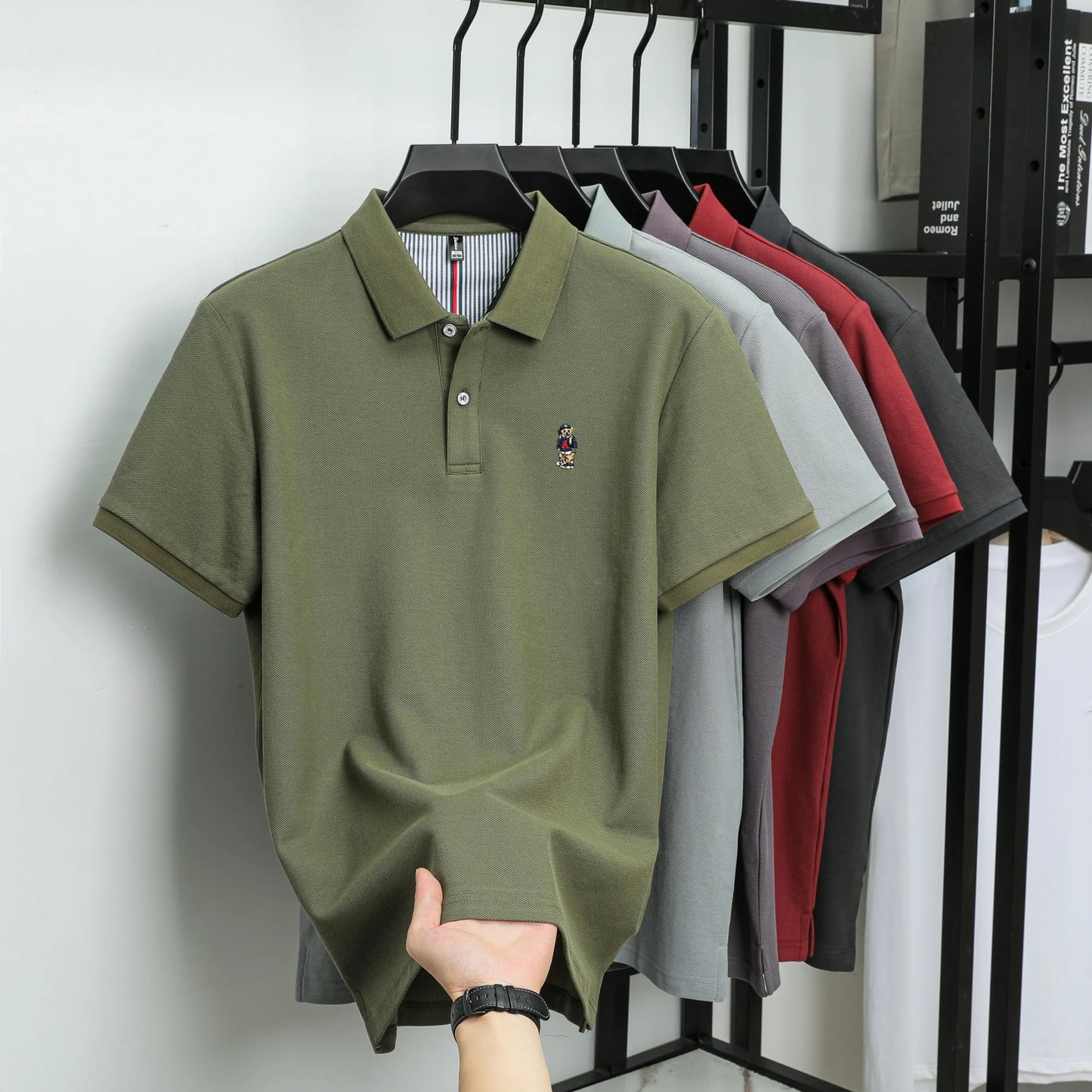 100% cotton high-end brand men short sleeve polo shirt cartoon bear embroidery comfort texture skin friendly breathable T-shirt