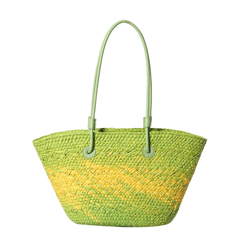 Color Straw Underarm Shoulder Bag, Summer Beach Vacation Travel Tote Bag