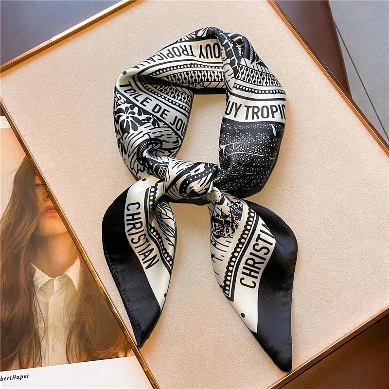 Silk Satin Headkerchief for Women Luxury Design Neck Tie Scarf Female Hair Hand Wrist Foulard Shawl Hijab Bandana