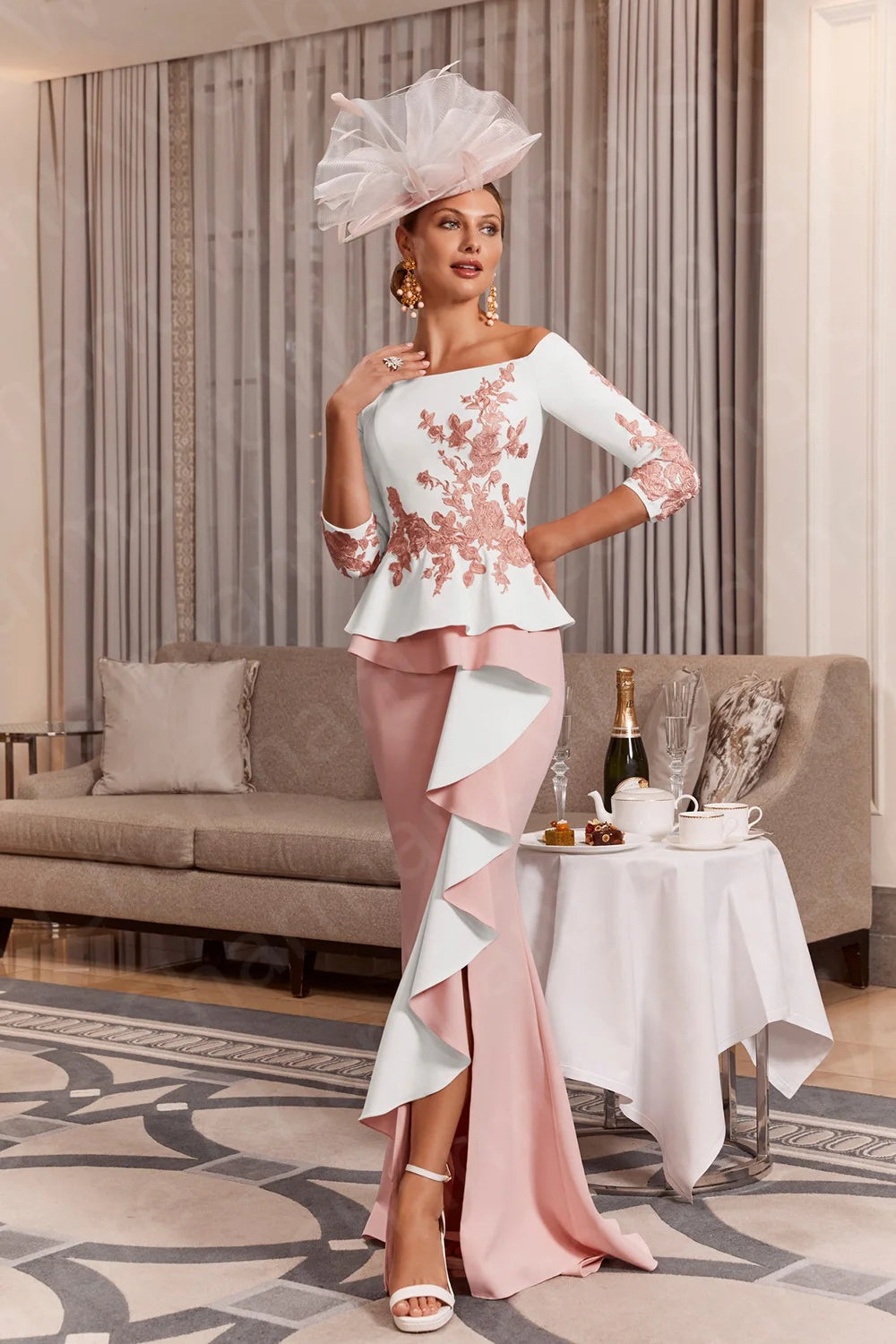 Customized Mermaid Mother of the Bride Dresses Lace Off Shoulder Sleeves Front Split