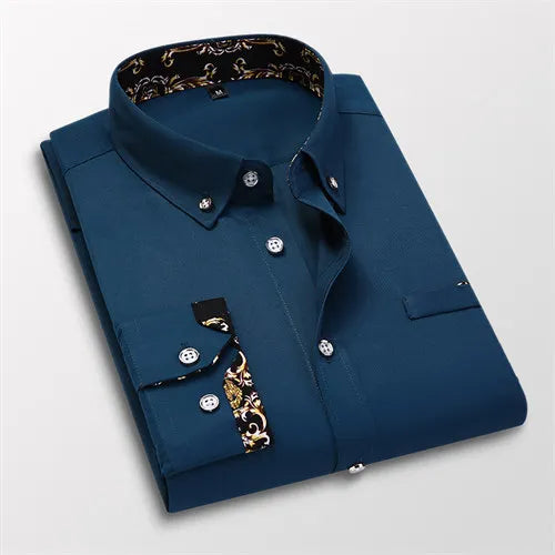 Men's Cotton Causal Long Sleeved Dress Shirt