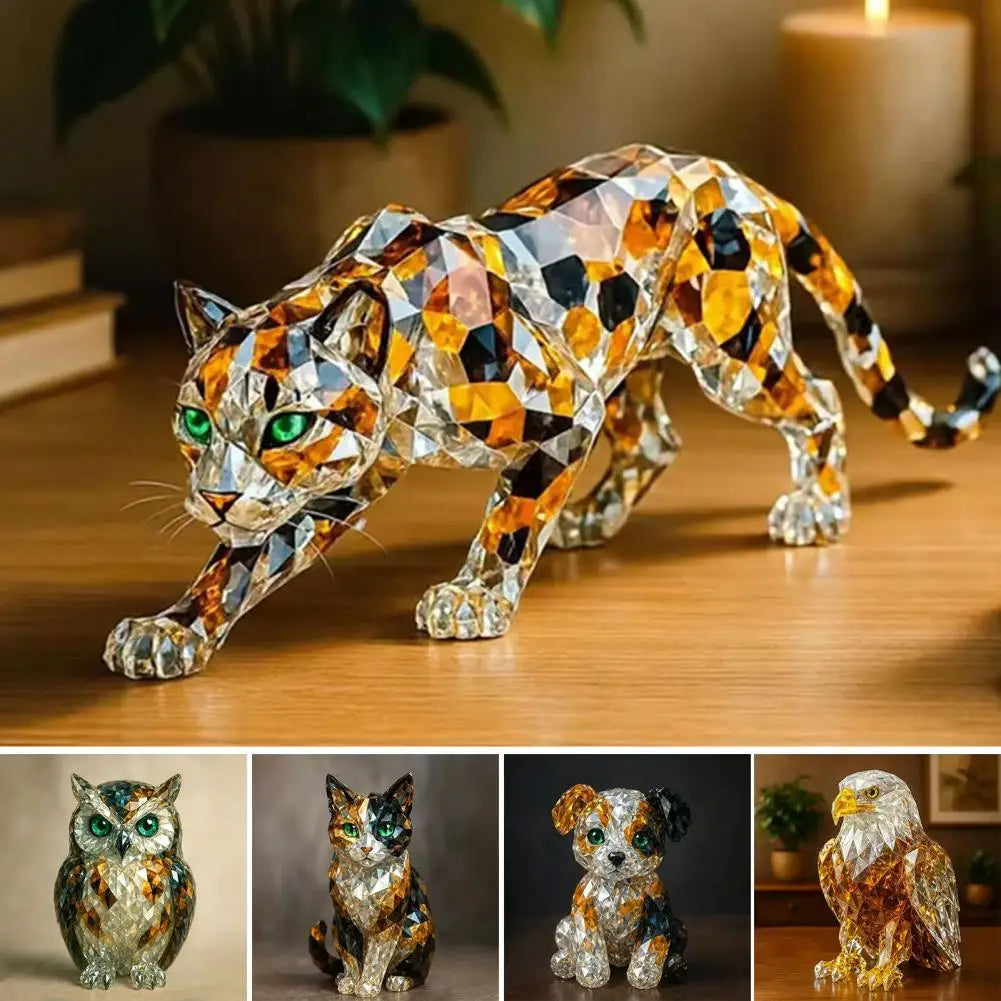 Artificial Crystal Animal Sculpture Clear Glass Figurine Statues for Home Office Decoration Ornament