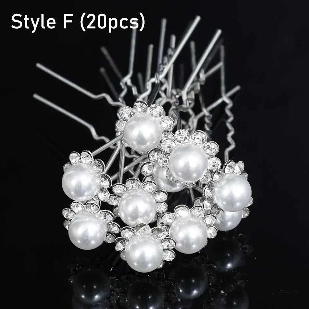 20pcs Elegant Pearl Crystal Hairpin Wedding Bridal U-shaped Metal Hair Comb Forks for Women